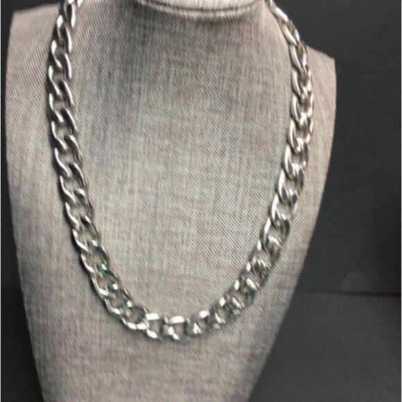 Express Statement Chain Necklace 16 In Silver Chunky Classic Timeless Lobster - Picture 1 of 8